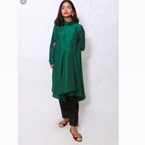 Brand New Pakistani Asymmetrical raw silk emerald Kurta